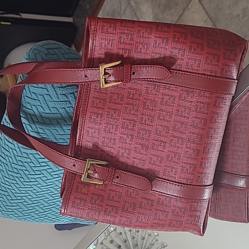 VERY RARE~ Fendi Monogram Tote/Handbag~ Red with Gold Hardware